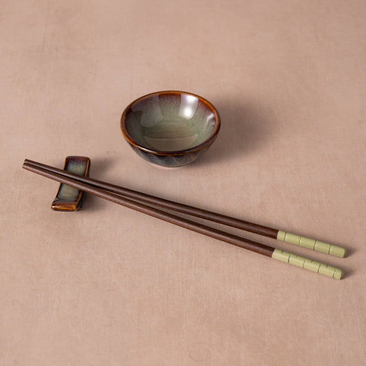 Mekong Chopsticks, Stand + Dipping Bowl Set