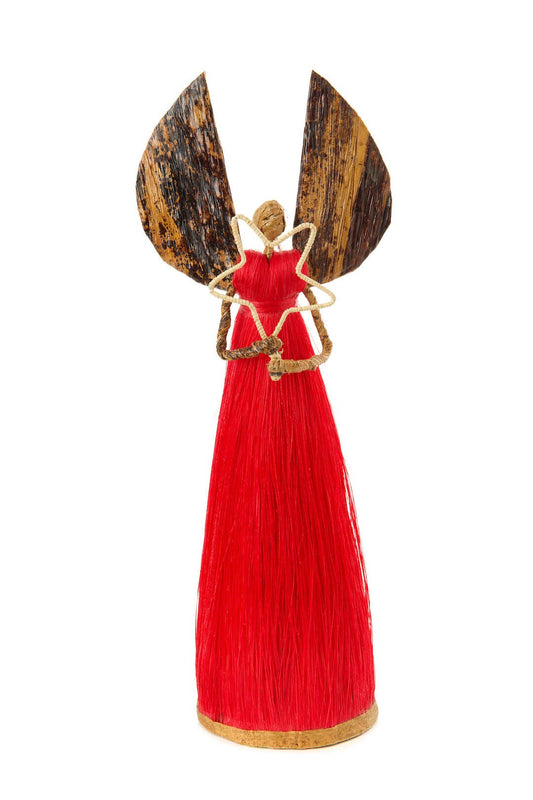10" Red Sisal Angel of Love & Light Holiday Sculpture