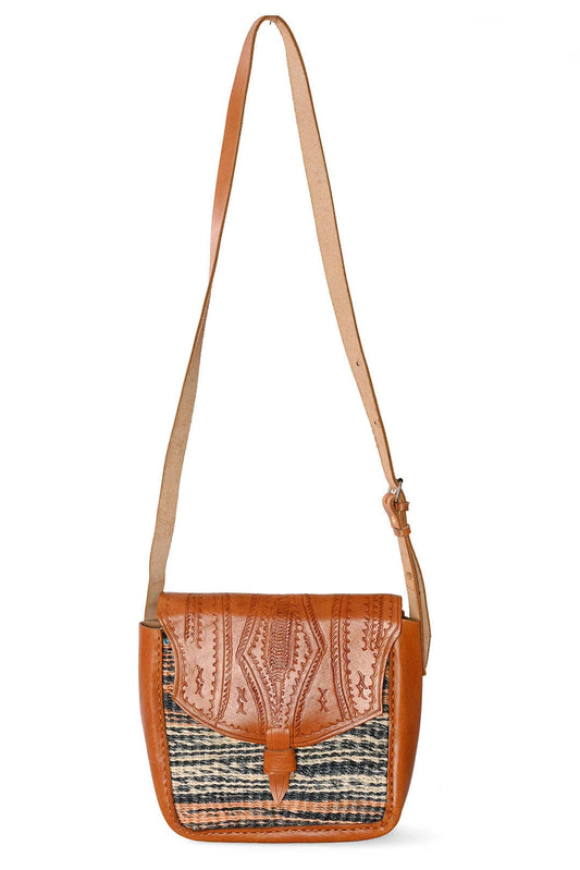 Variegated Sisal and Leather Crossbody Bag with Adjustable Strap