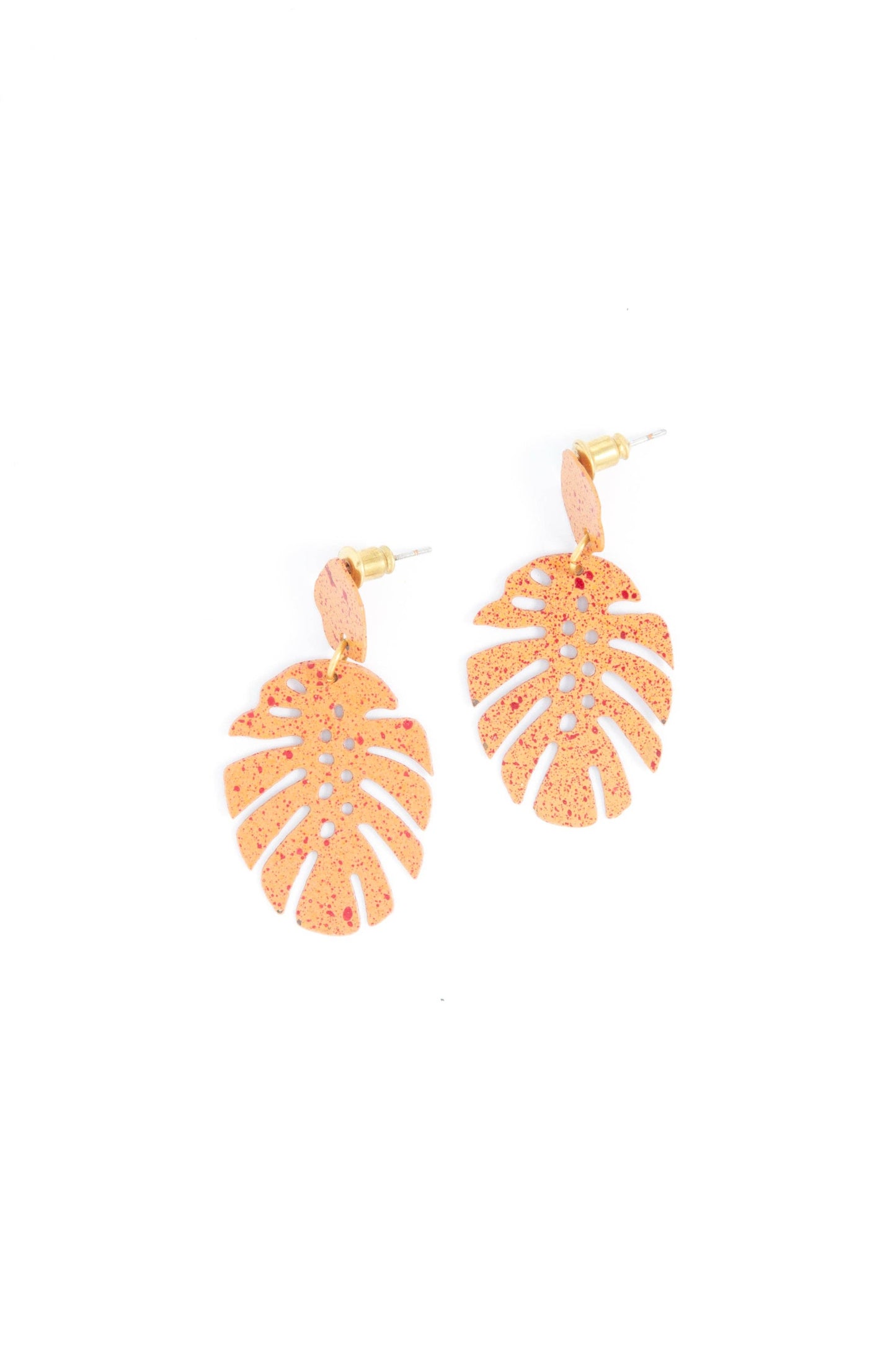 Monstera Studs: Painted Rust