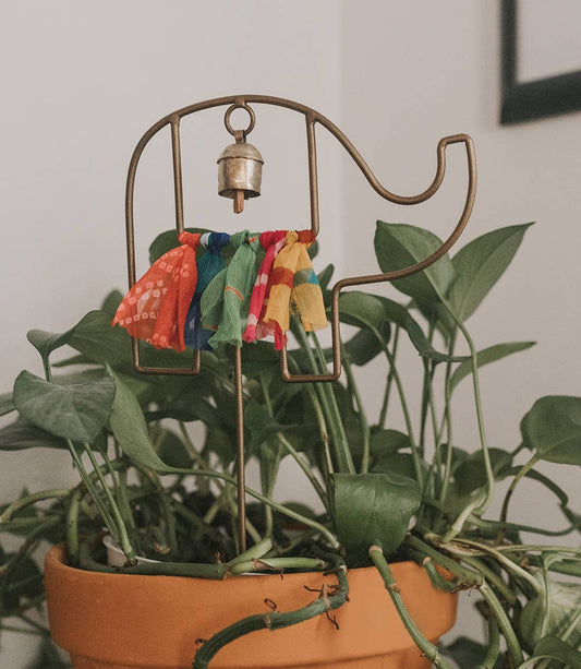 Swapna Elephant Bell Garden Stake Upcycled Sari - Garden
