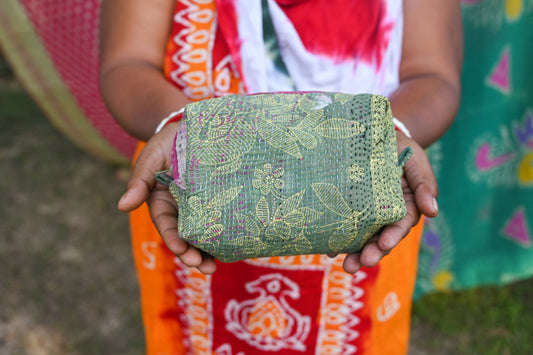 Vintage Kantha Zipper Box Pouch