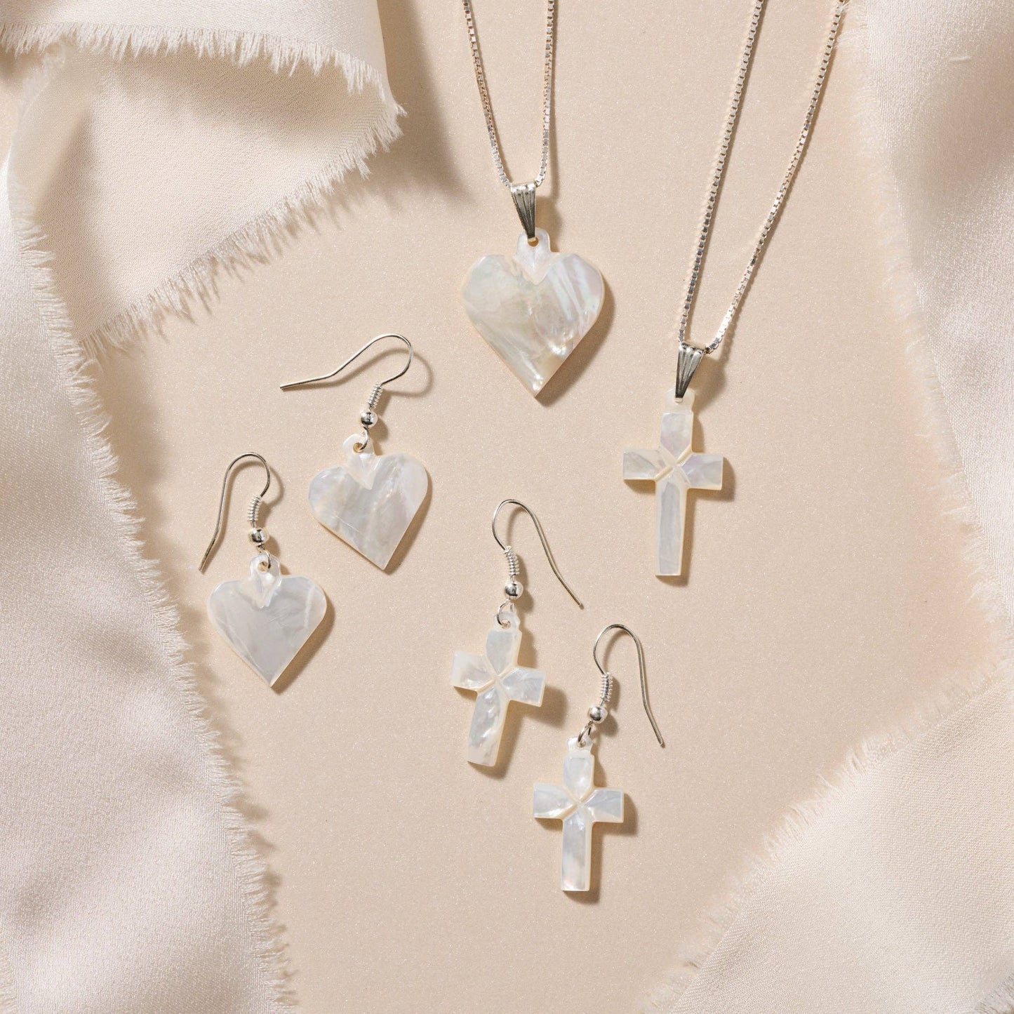 Mother of Pearl Cross Drop Earrings
