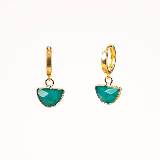 Faceted Stone Huggie Earrings: Green Jade