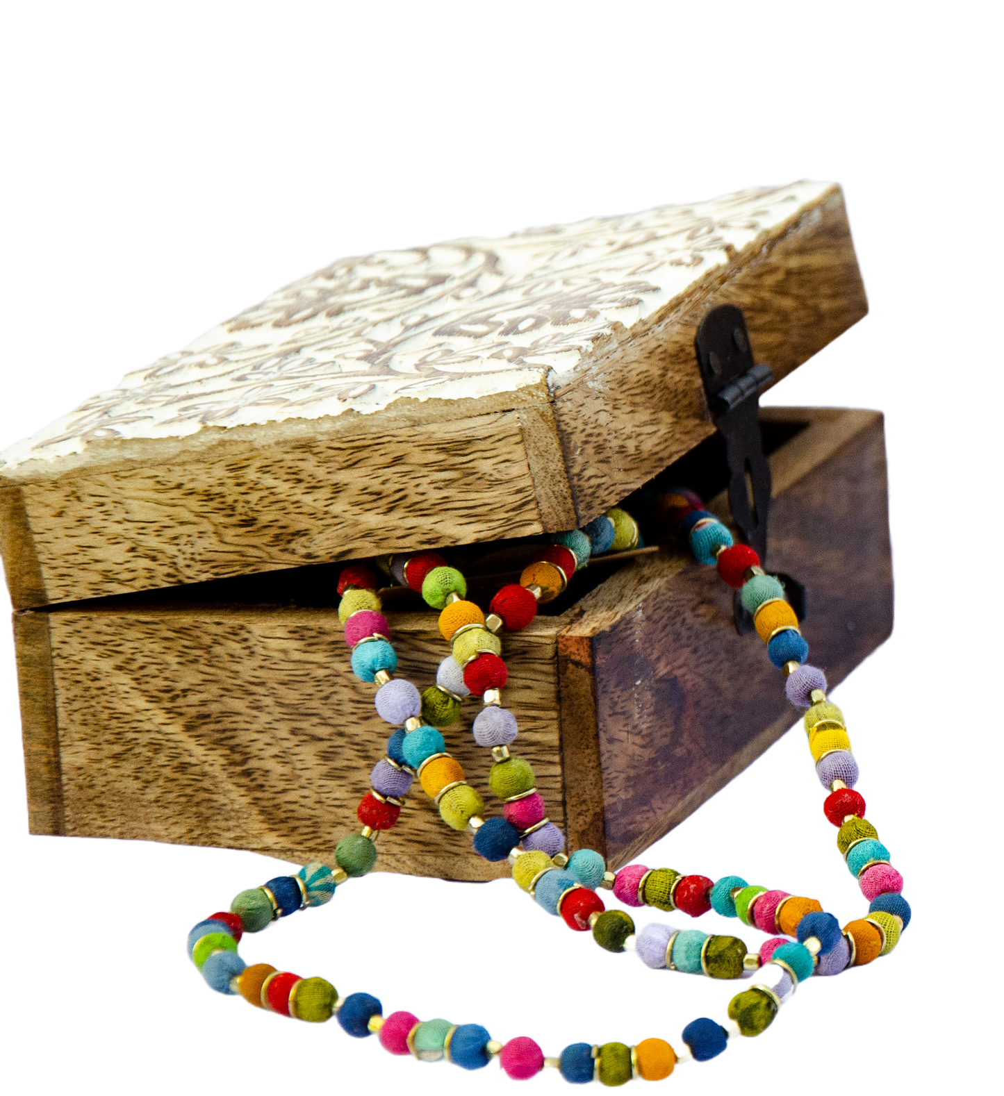 Wood Carved Box Whitewashed