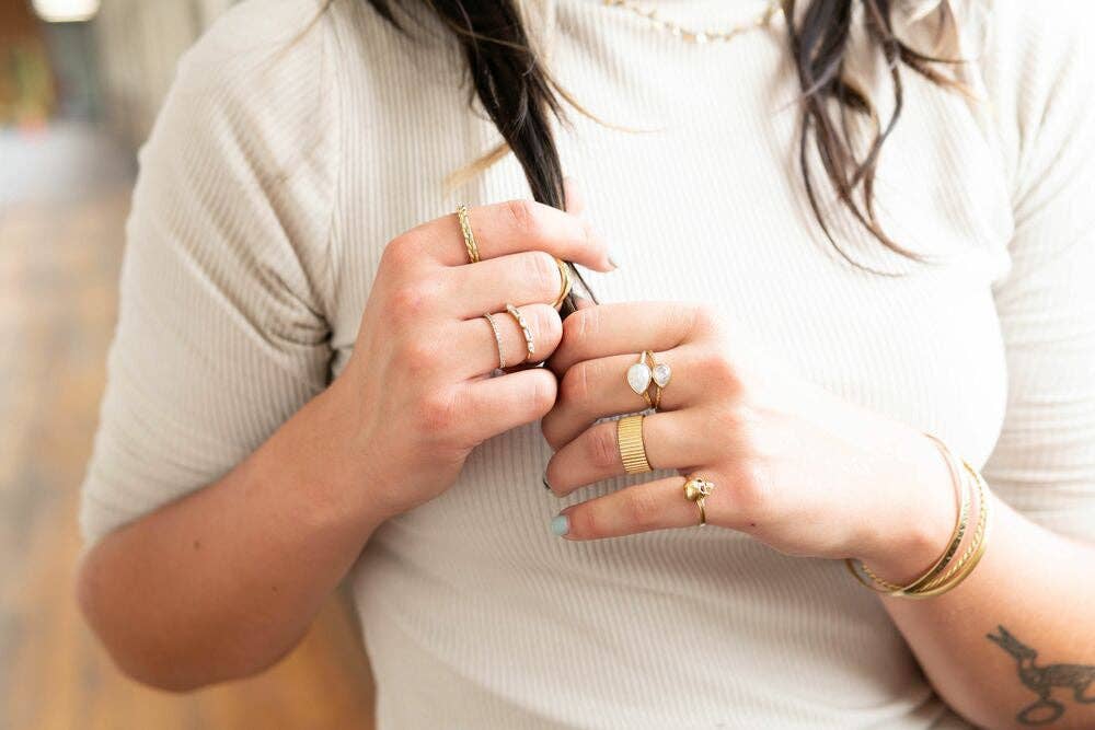 Moonstone Warrior Adjustable Brass Ring