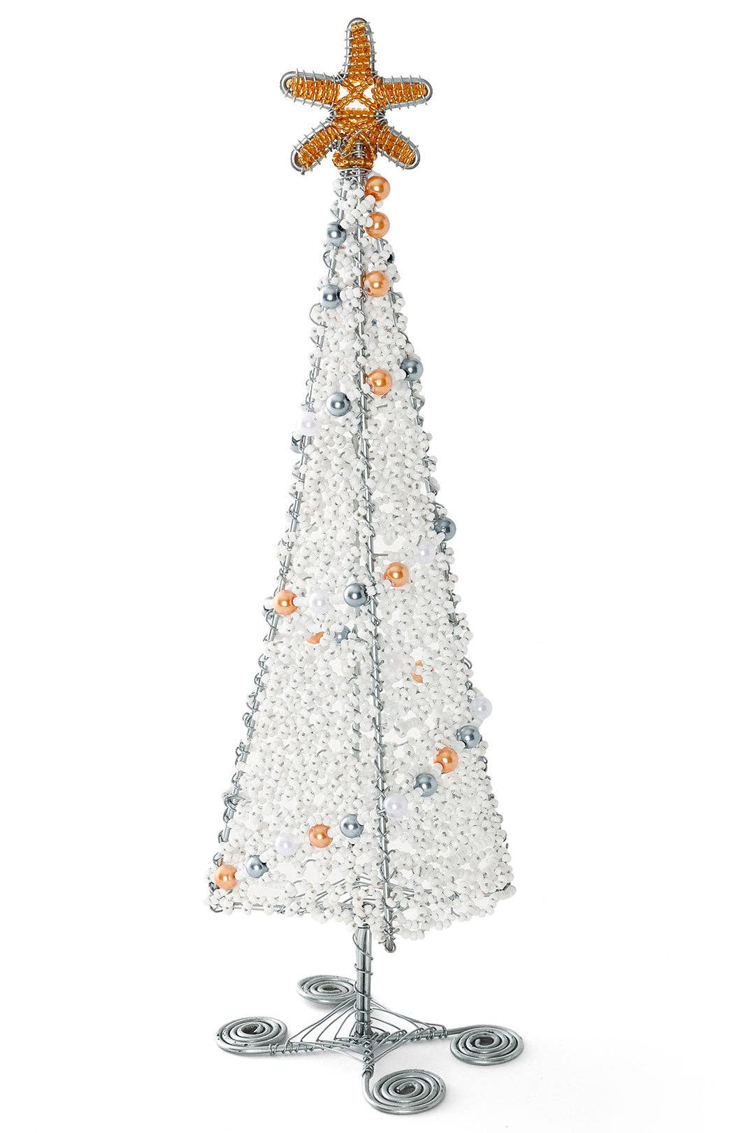 Winter Wonderland White Beaded Christmas Tree Sculpture