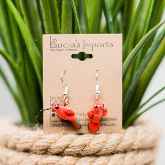 Red Hummingbird Ceramic Earrings