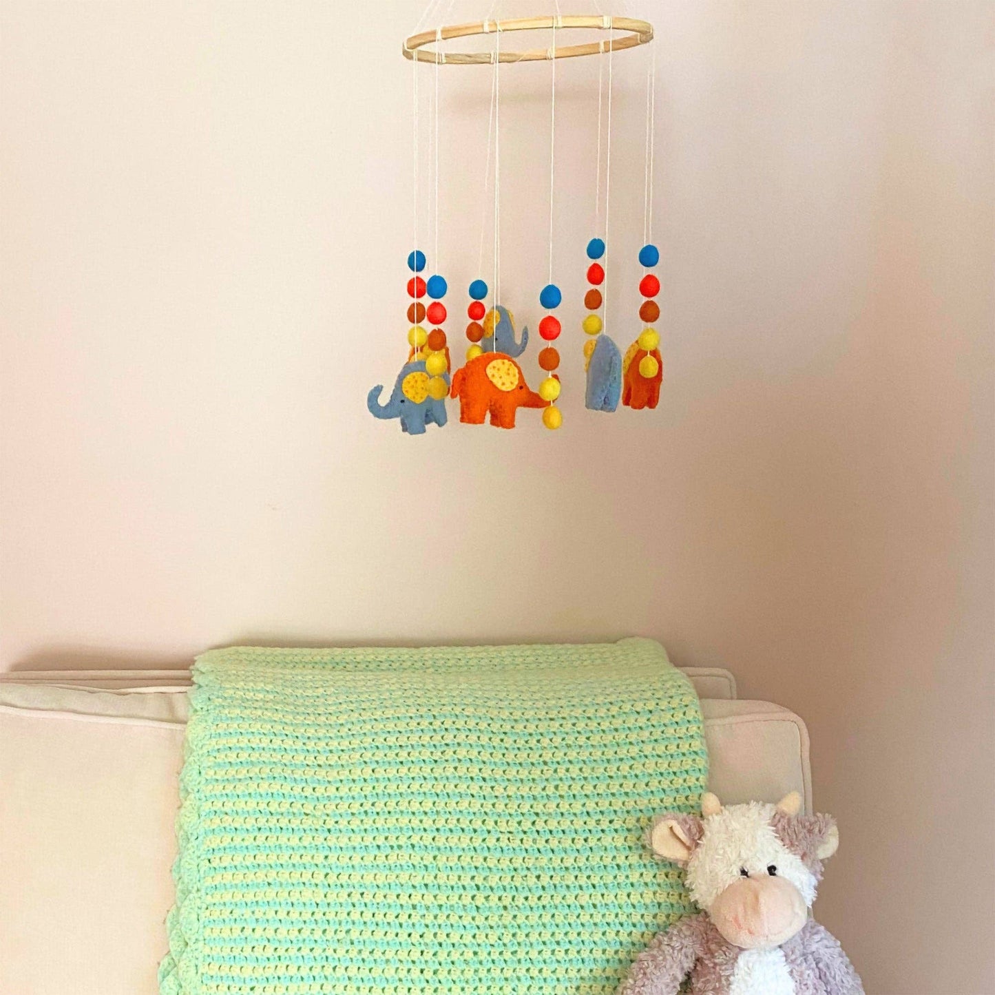 Blue and Orange Elephant Felt Nursery Mobile