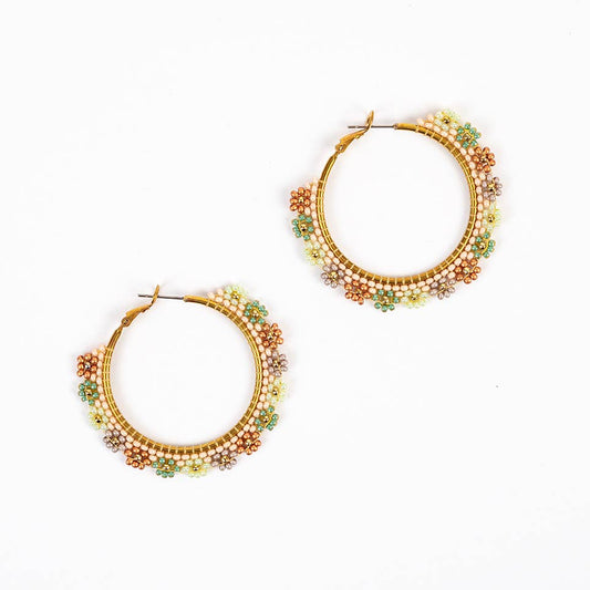 Large Daisy Hoop Earrings: Seafoam Sand