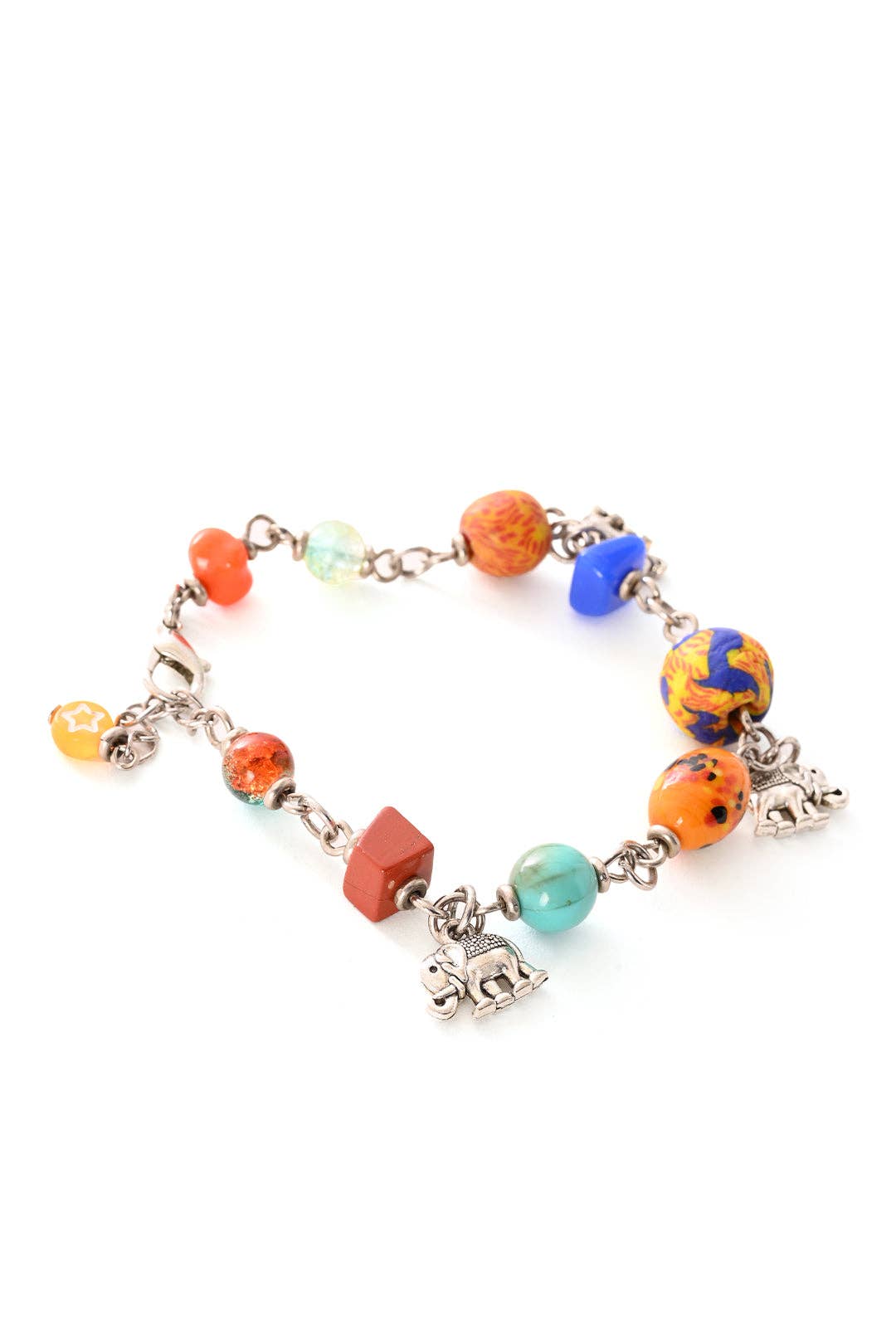 Colorful Beaded Elephant Charm Bracelet