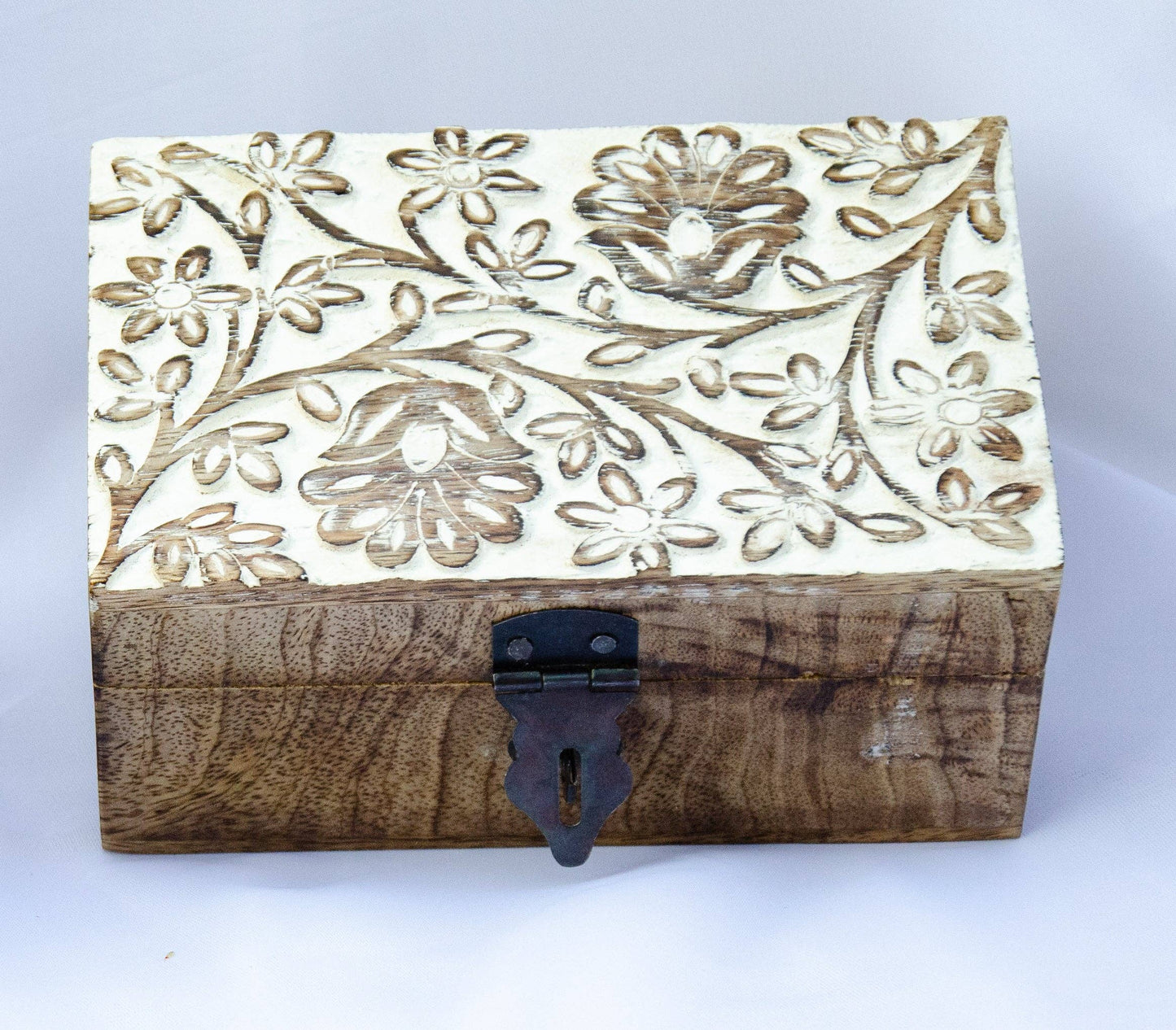 Wood Carved Box Whitewashed