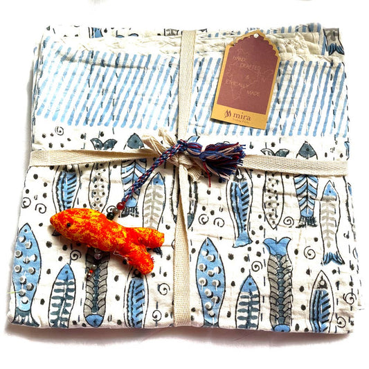 Baby Block Printed Kantha Blanket - Fish Print