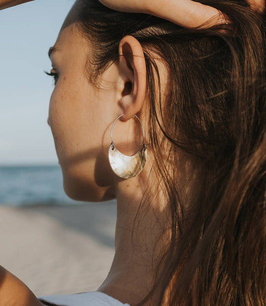 Chandra Rustic Hoop Earrings - Mother of Pearl Shell