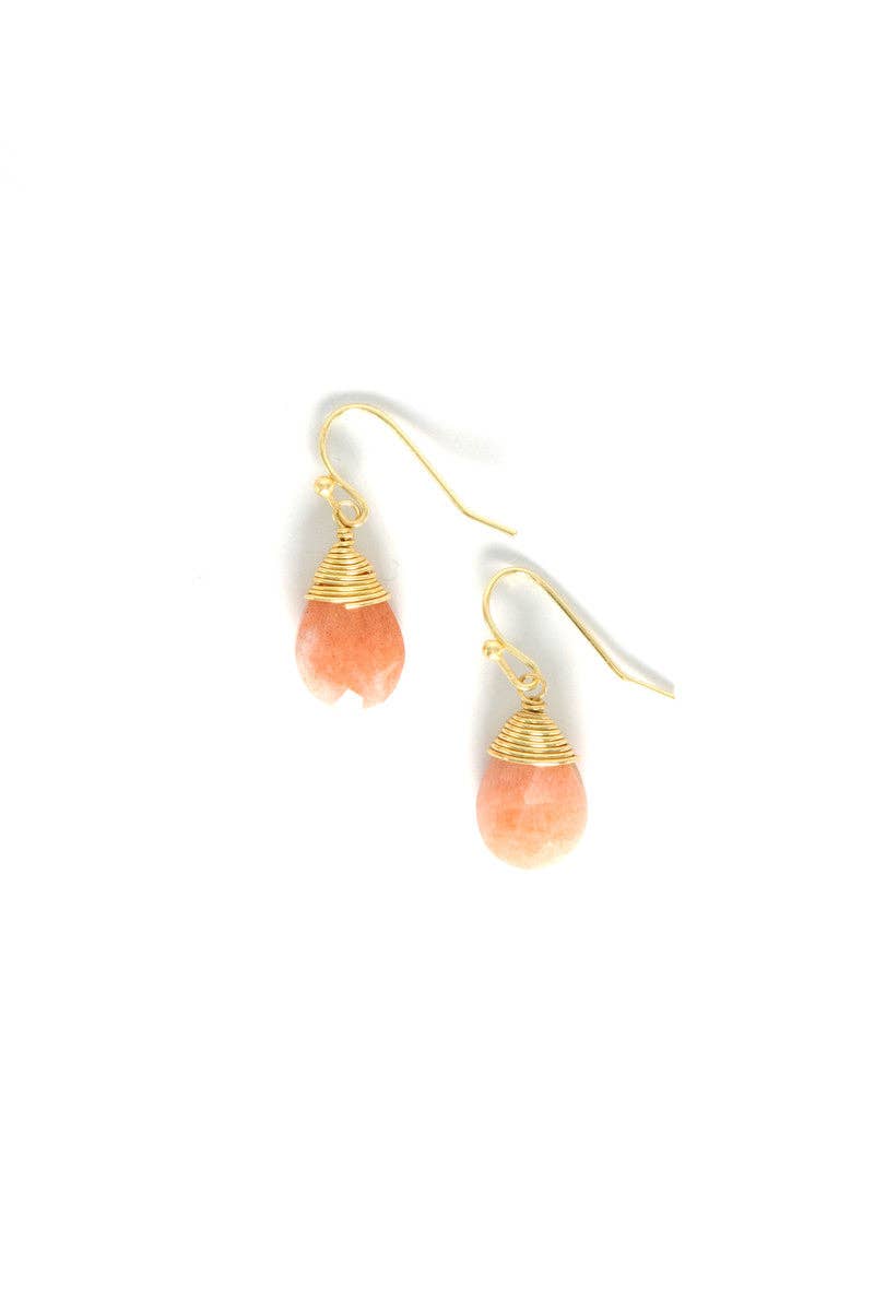 Pink Chalcedony Drop Earrings: Brass
