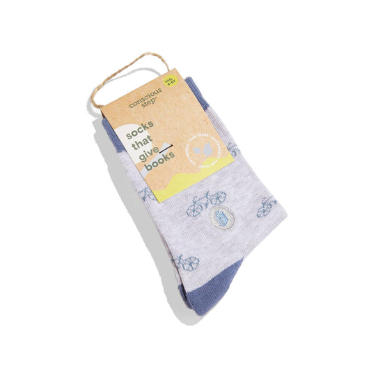 Kids Socks that Give Books (Gray Bicycles): Youth
