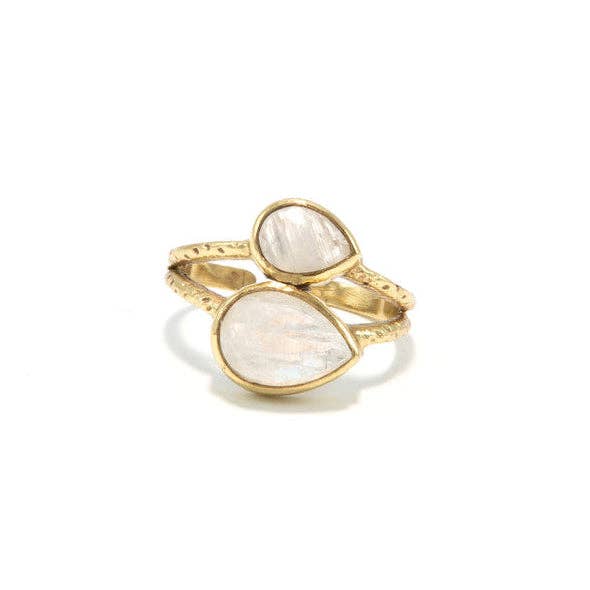 Moonstone Warrior Adjustable Brass Ring