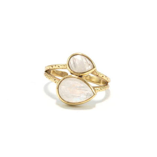 Moonstone Warrior Adjustable Brass Ring