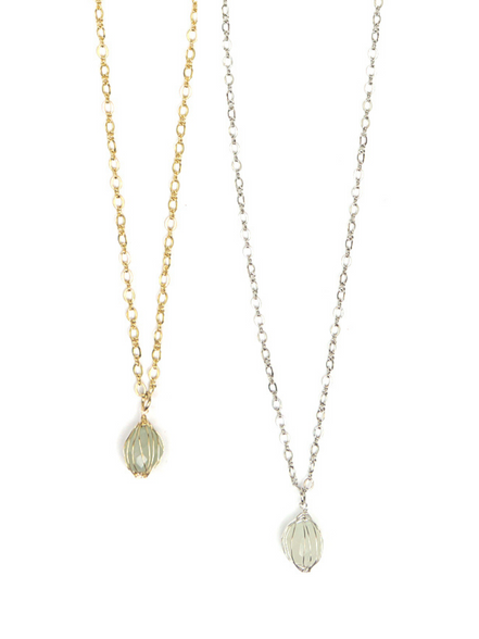 Teal Wrap Stone Necklace: Silver