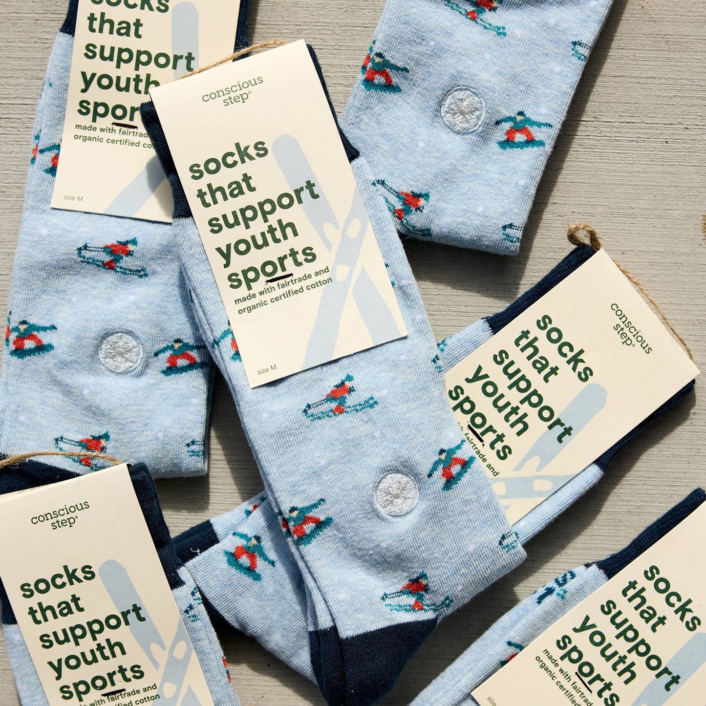 Socks that Support Youth Sports (Blue Skiers & Snowboarders)