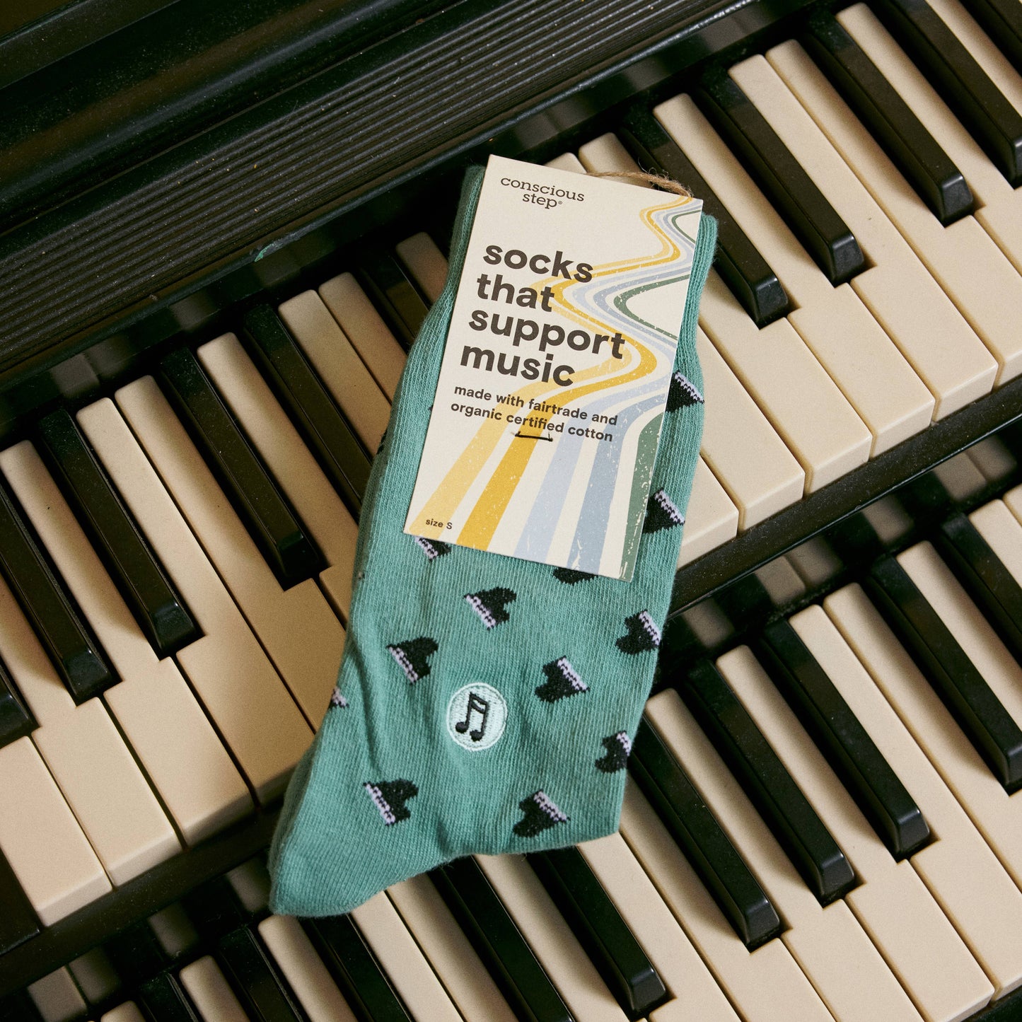 Socks that Support Music (Green Pianos)
