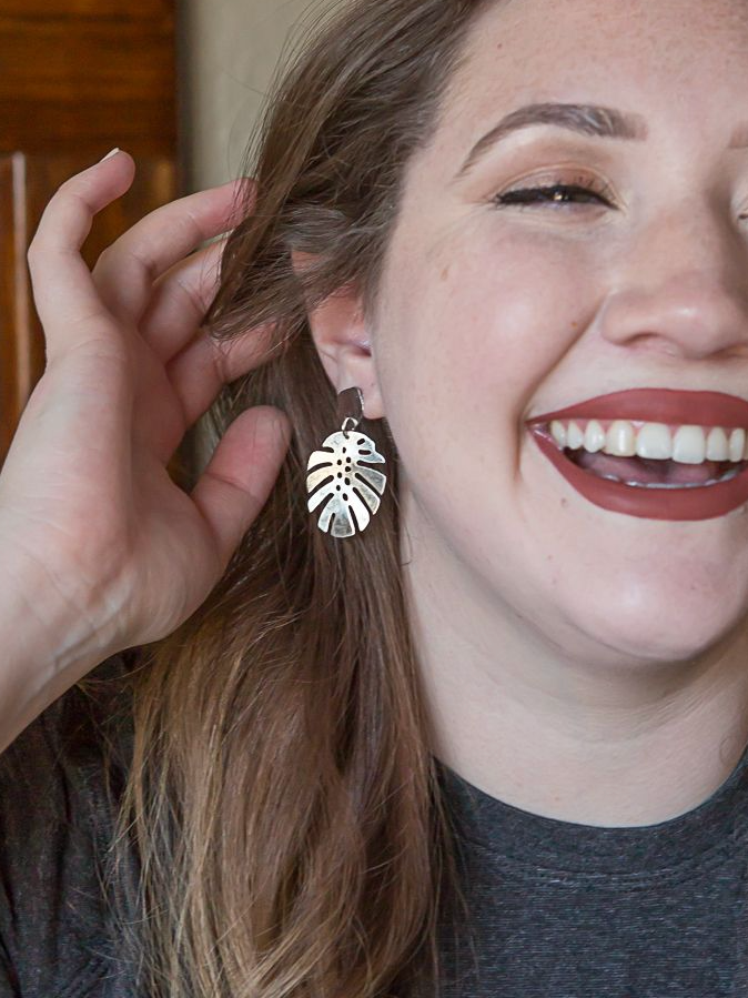Monstera Studs: Painted Rust