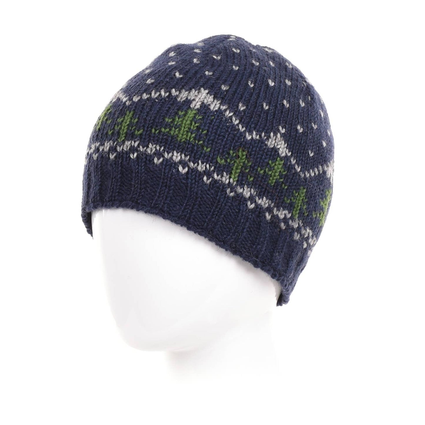 Appalachian Beanie Hat – Knit Wool with Forest Motif: Medium natural