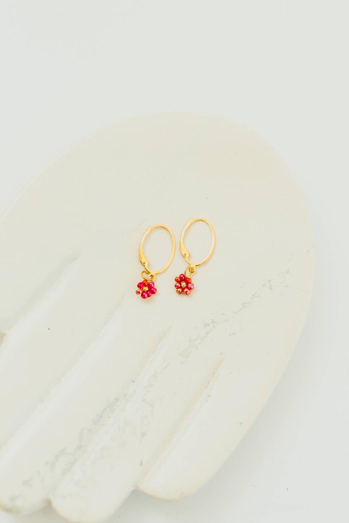 Dainty Daisy Hoop Earrings: Dark Pink