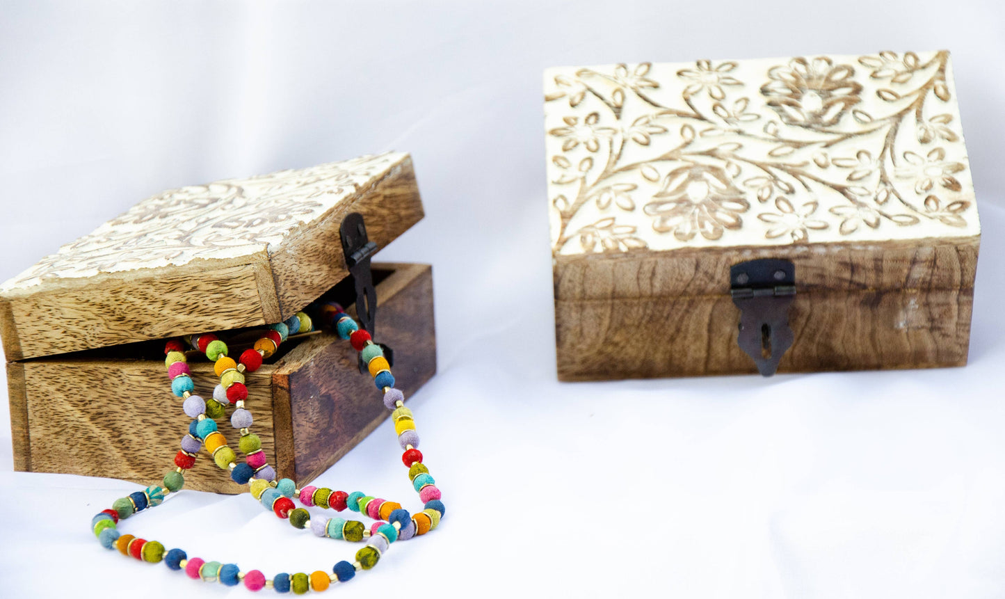 Wood Carved Box Whitewashed