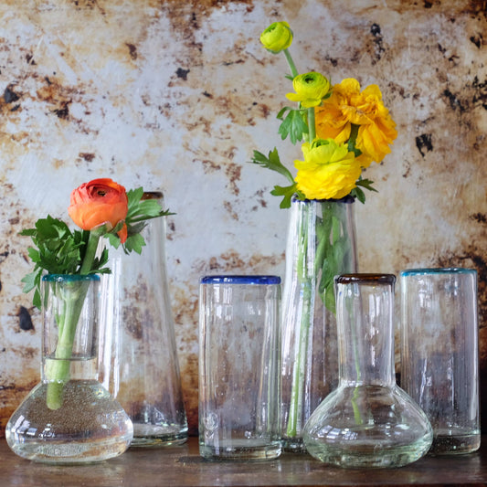 Small Amber Rim Glass Bulb Vase, Table Decor