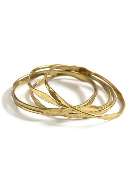 Hammered Waves Brass Bangle
