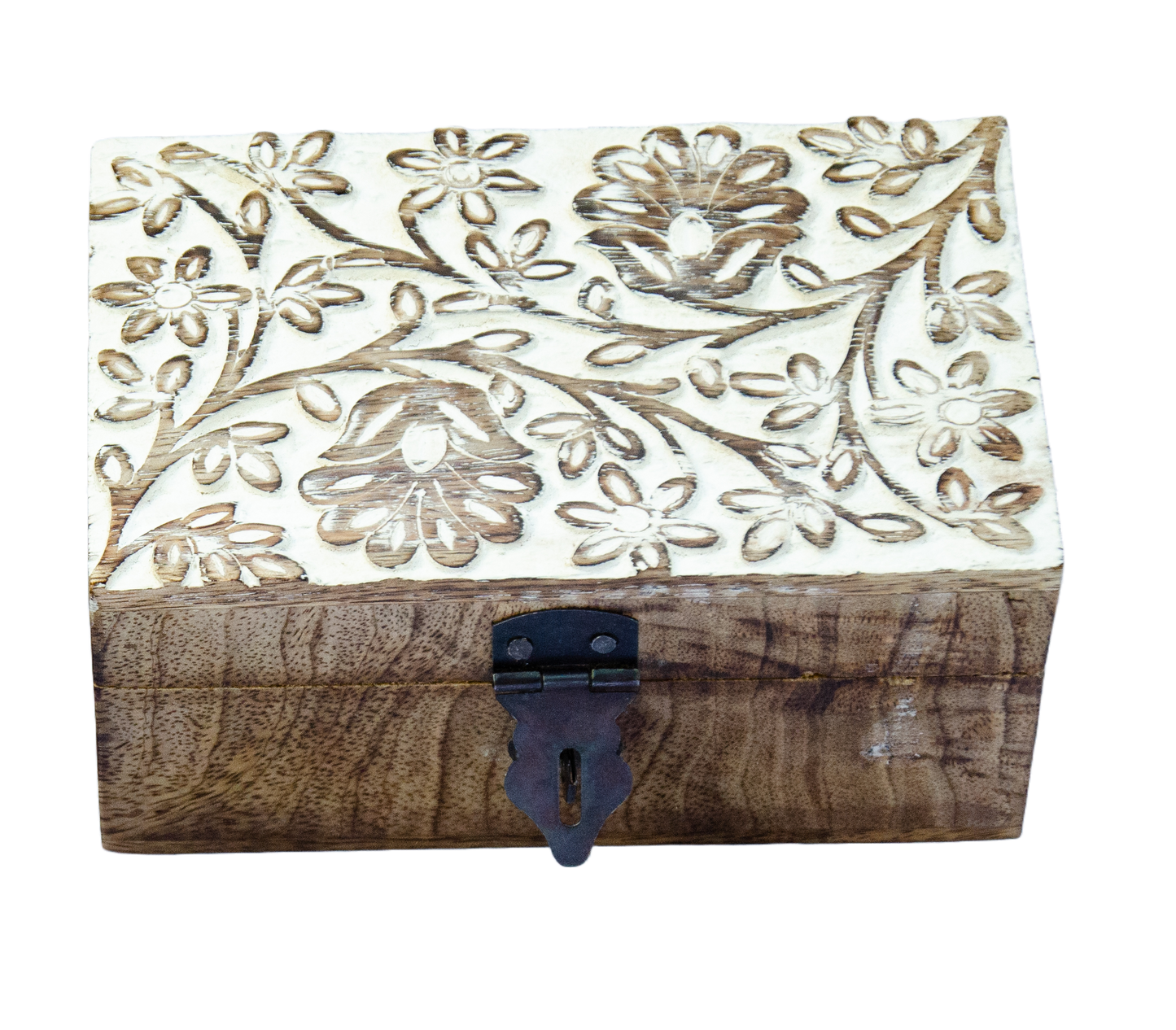 Wood Carved Box Whitewashed