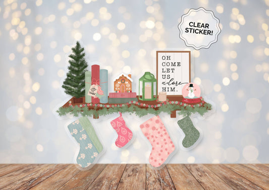 Christmas Shelf | Clear Vinyl Sticker | 3.9 in x3.2 in