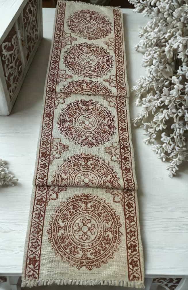 White Block Printed Table Runner