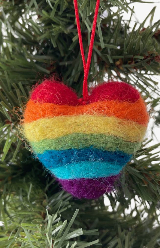 Needle Felt Rainbow Heart Ornament