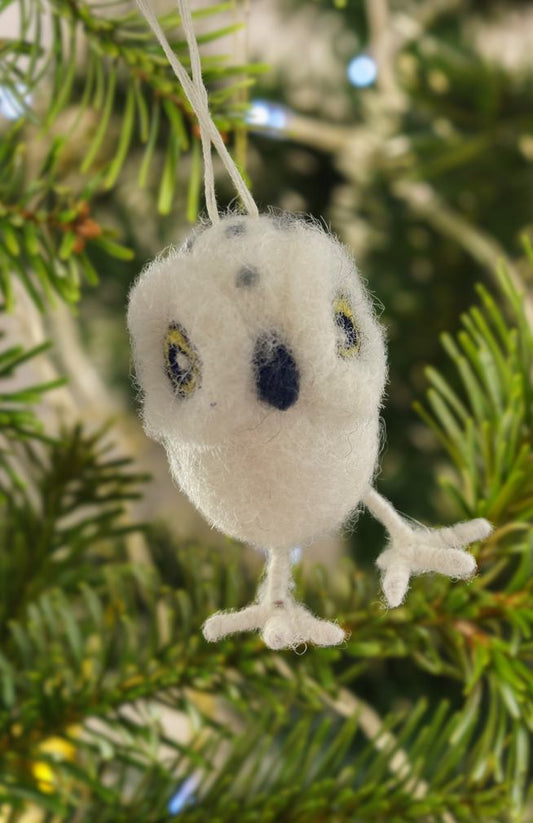 Felted Wool Snowy Owl Ornament