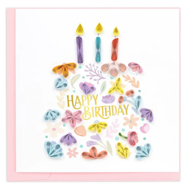 Quilled Floral Birthday Cake Greeting Card