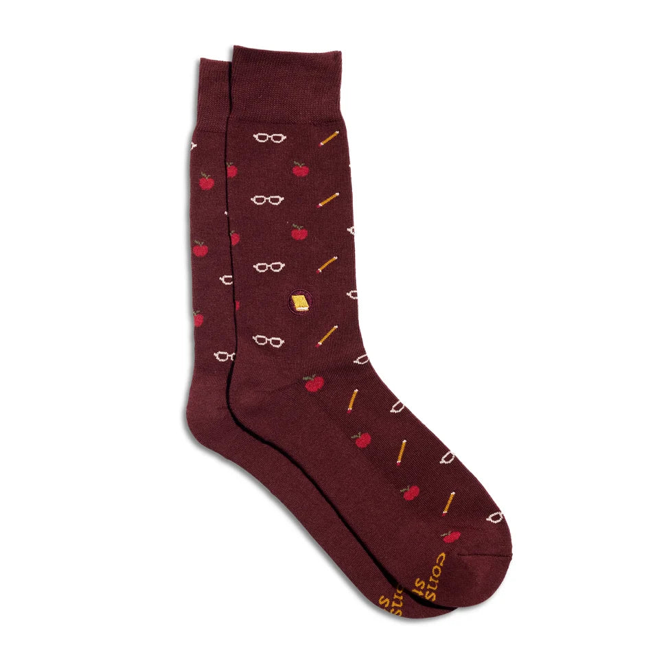 Socks that Give Books (Red Apples, Pencils, and Glasses)